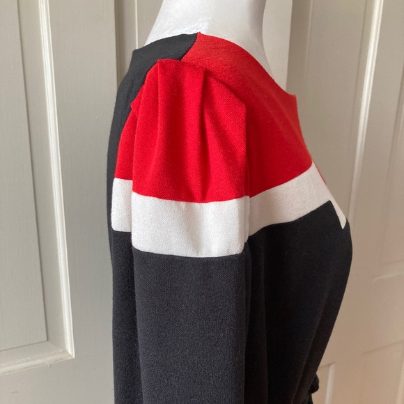 Vintage 1960s Sears Black Dress Blocked Red/White Knit Mod Dress SZ 14 - Picture 3 of 11